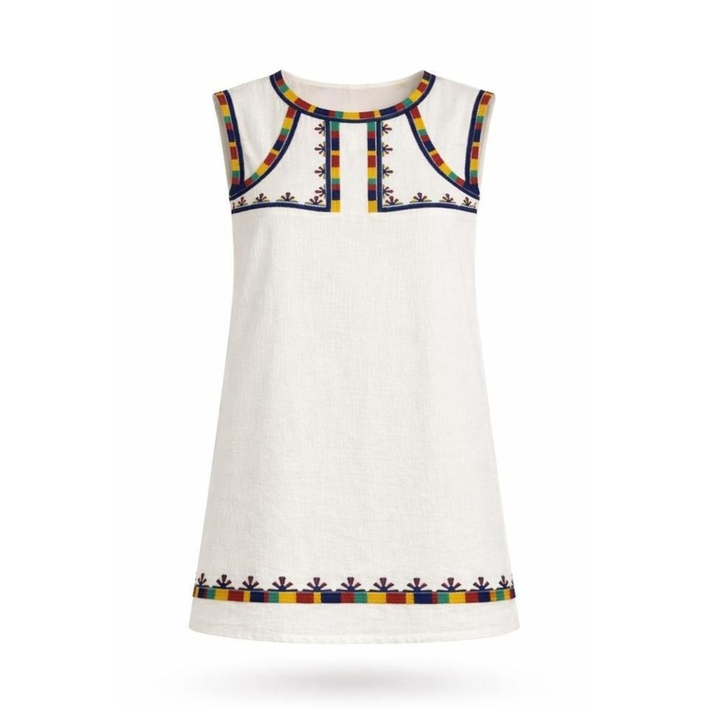 THML Embroidered‎ Cottagecore Boho Tunic Dress Medium Colorful Trim Shift